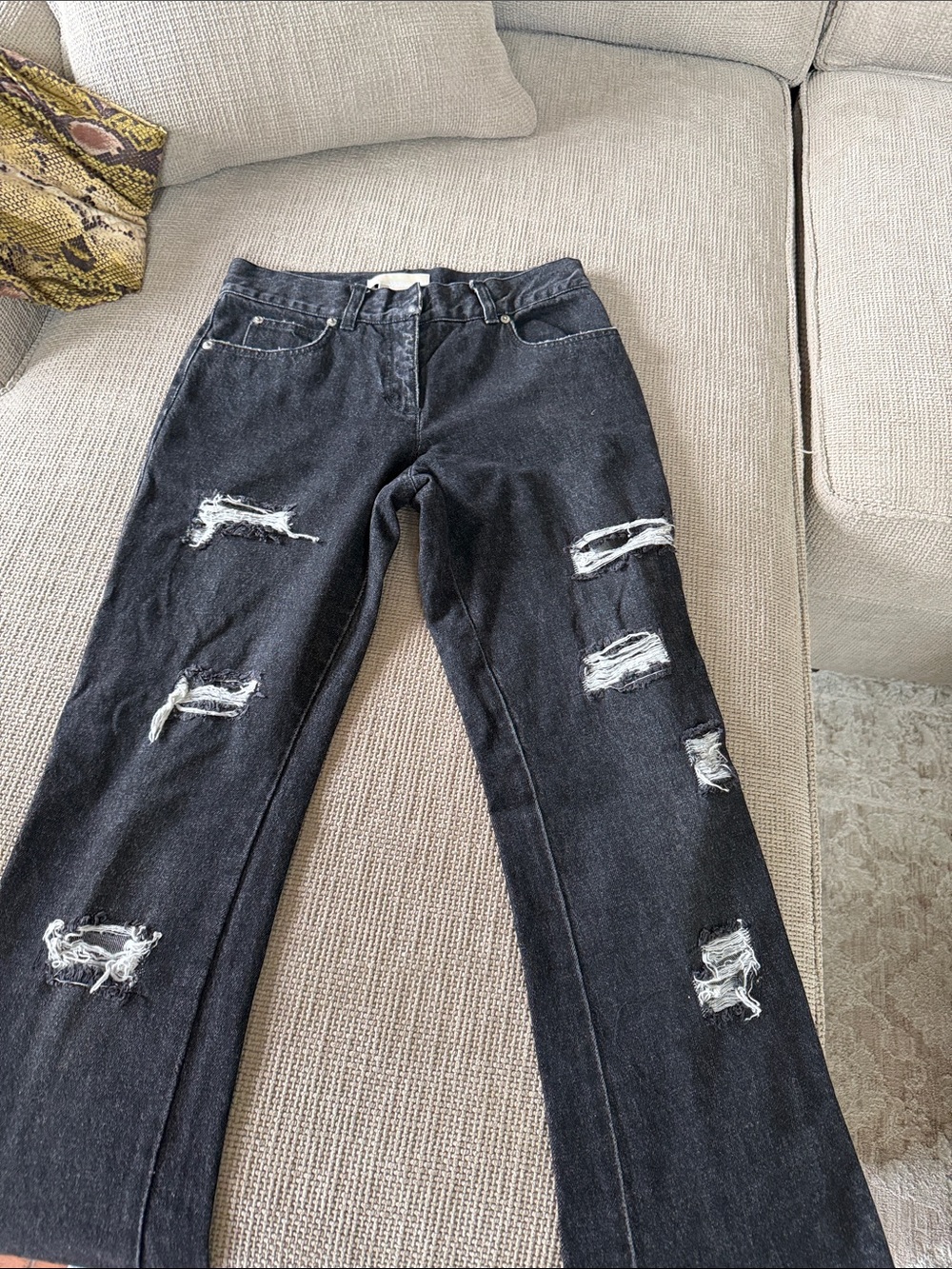 High-Rise Black Distressed Wide-Leg Jeans Michael Kors size 2